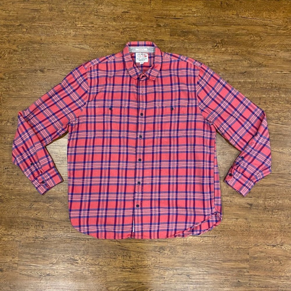 Lucky Brand Red Plaid Classic Fit Twin Pocket Button Up Flannel Shirt Men's XL